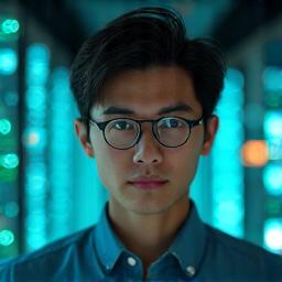 Portrait de David Chen, homme aux traits asiatiques, l'air sérieux et concentré, directeur technique.
