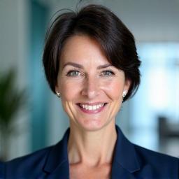 Portrait souriant du Dr. Sophie Moreau, femme aux cheveux courts et regard confiant.