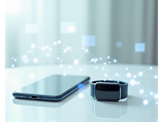 Une application mobile affichant des données de santé, avec des icônes de capteurs connectés et de nuage, symbolisant la collecte de données à distance.