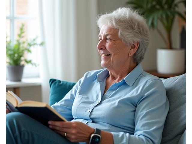 Senior utilisant des dispositifs de surveillance connectée