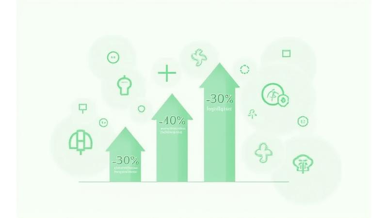 Infographie montrant des statistiques de réduction d'hospitalisation et d'amélioration de la compliance grâce aux solutions de santé connectée.