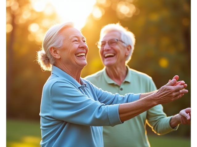 Couple de seniors actifs faisant de l'exercice en plein air, illustrant un programme de maintien en forme.