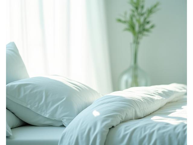 Chambre à coucher paisible et lumineuse, symbolisant un programme d'amélioration du sommeil.