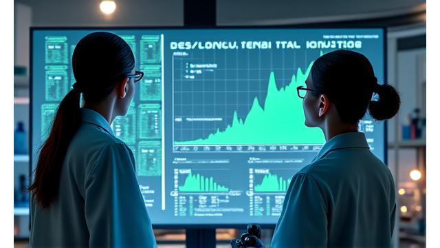 Chercheurs analysant des données d'essais cliniques sur écran