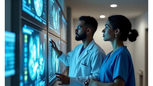 Professionnels de santé discutant autour d'un diagnostic numérique