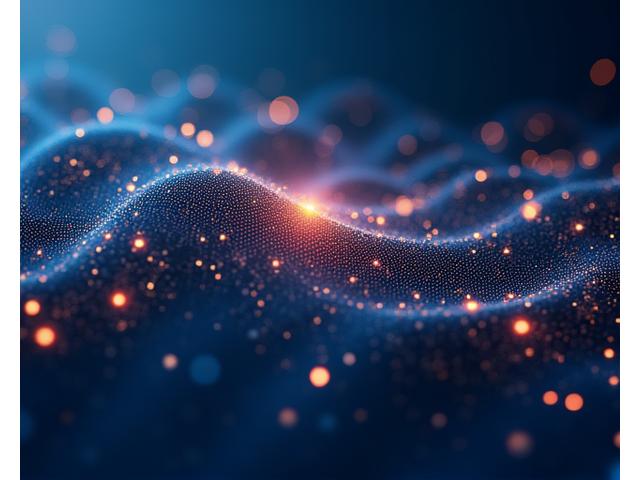 Graphique abstrait représentant des données complexes avec des points lumineux et des connexions, symbolisant l'analyse prédictive par IA en santé.