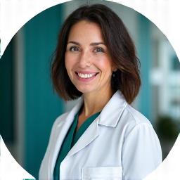 Médecin généraliste souriant lors d'une téléconsultation.